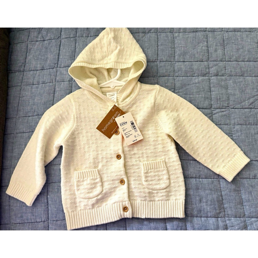 Homegrown by Gymboree Hooded Button Cardigan Sweater Ivory Organic Cotton 6-9M
